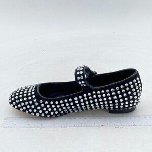XYD Black Girls Rhinestone Studs Slip On Closed Toe Elastic Single Strap Shoes